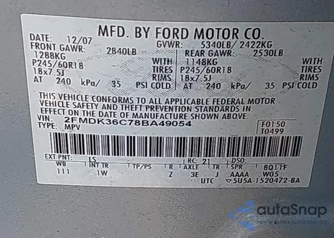 2008 Ford Edge Se from USA, damaged, VIN 2FMDK36C78BA49054